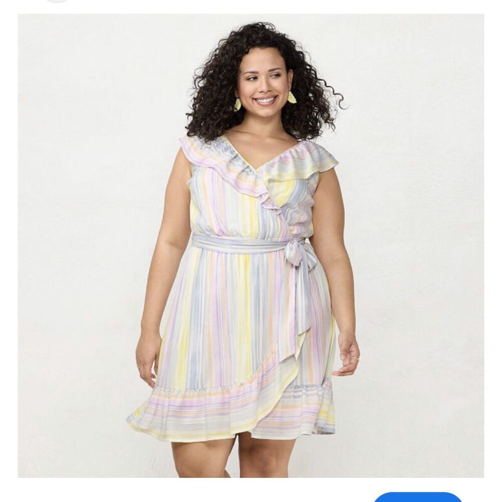 LC Lauren Conrad Stripe Colorful V Neck Dress Size XL